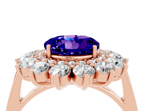 Rose gold Round Cut Halo Cluster Diamond Ring with Pave Band and Four-Prong Setting_4