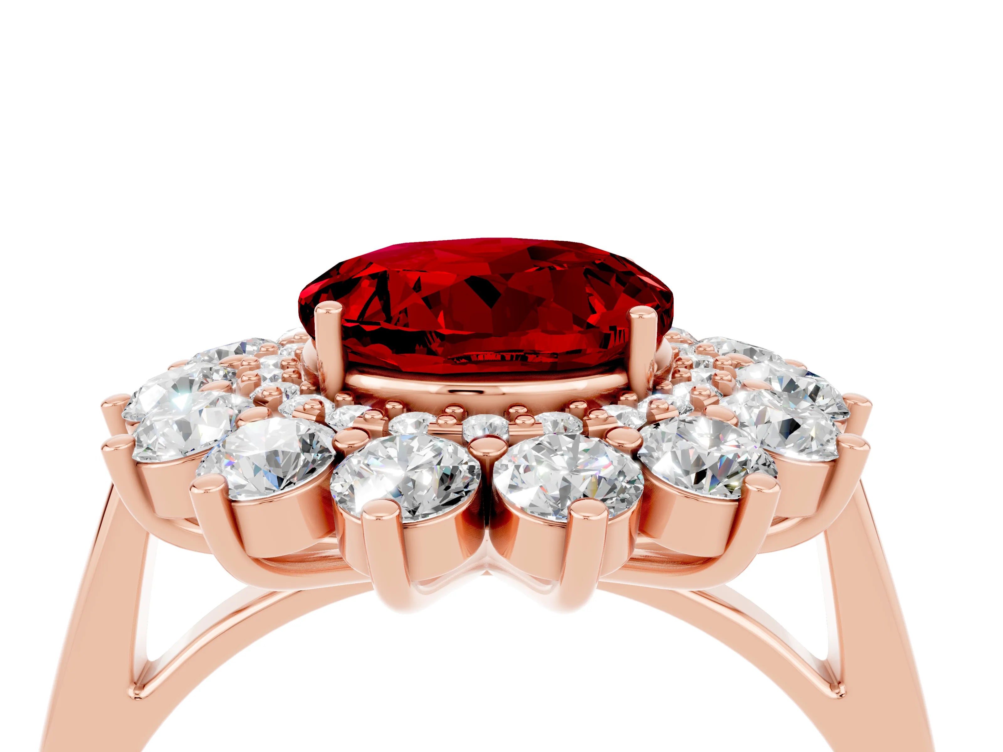 Rose gold Round Cut Halo Cluster Diamond Ring with Pave Band and Four-Prong Setting_4