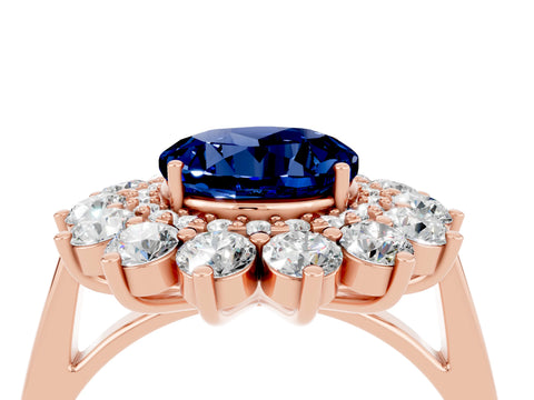 Rose gold Round Cut Halo Cluster Diamond Ring with Pave Band and Four-Prong Setting_4