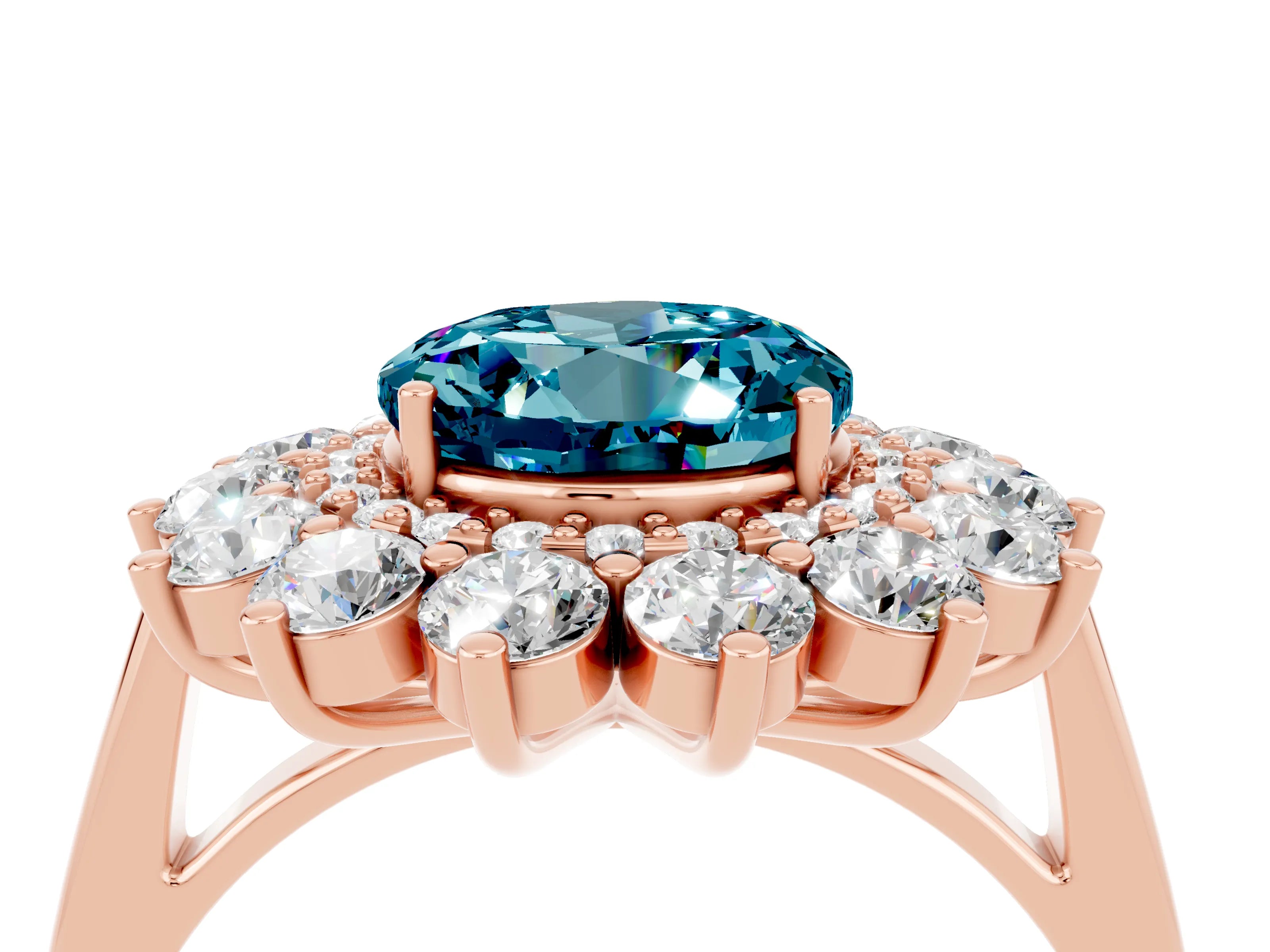Rose gold Round Cut Halo Cluster Diamond Ring with Pave Band and Four-Prong Setting_4