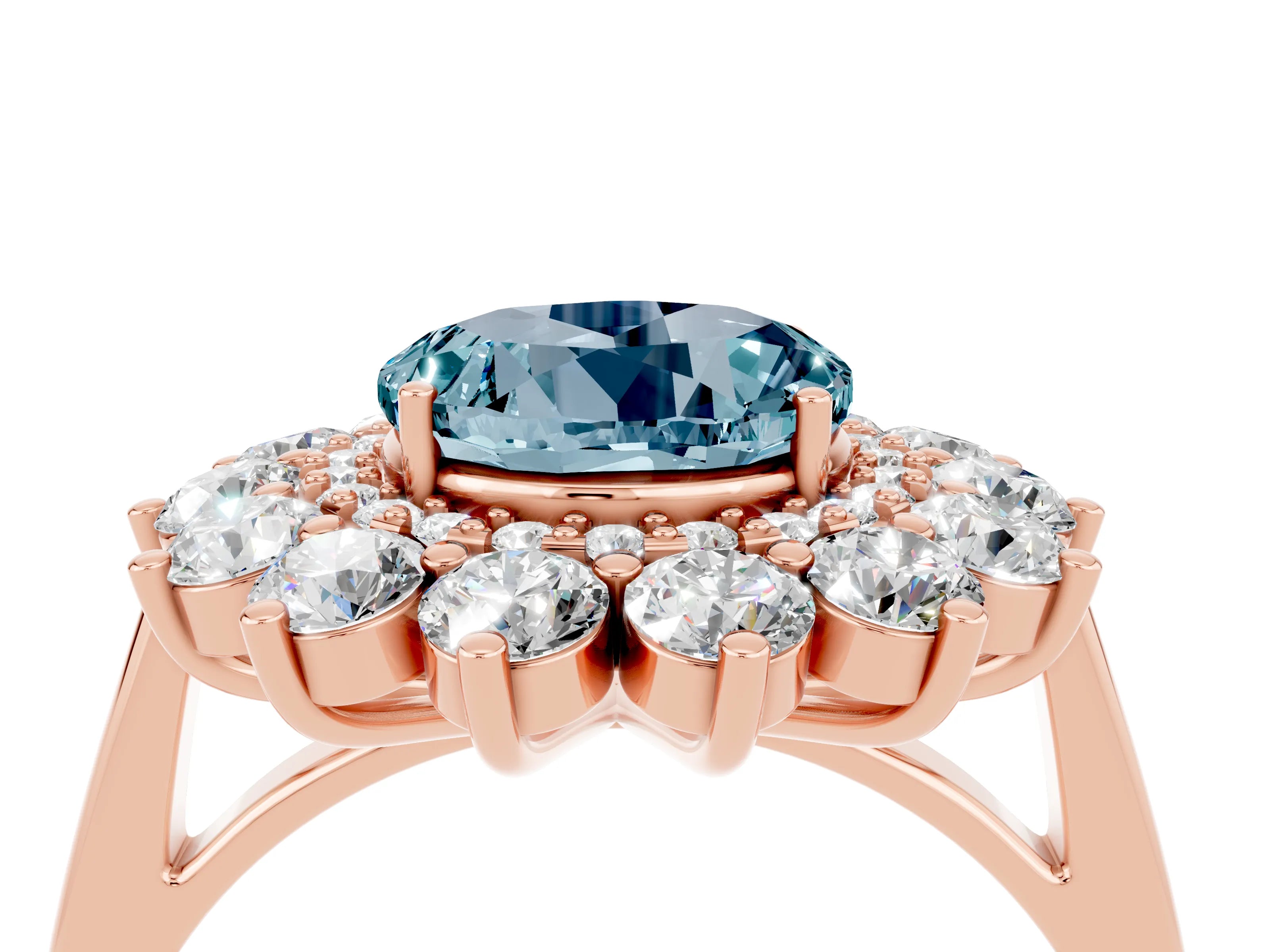 Rose gold Round Cut Halo Cluster Diamond Ring with Pave Band and Four-Prong Setting_4