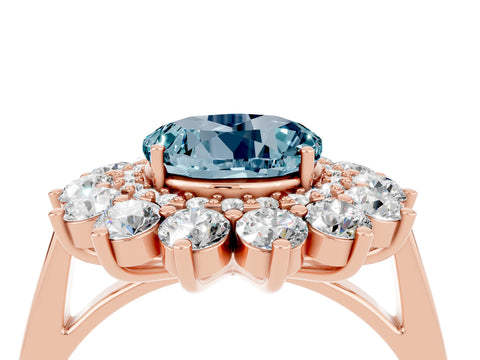 Rose gold Round Cut Halo Cluster Diamond Ring with Pave Band and Four-Prong Setting_4