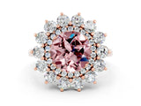 Rose gold Round Cut Halo Cluster Diamond Ring with Pave Band and Four-Prong Setting