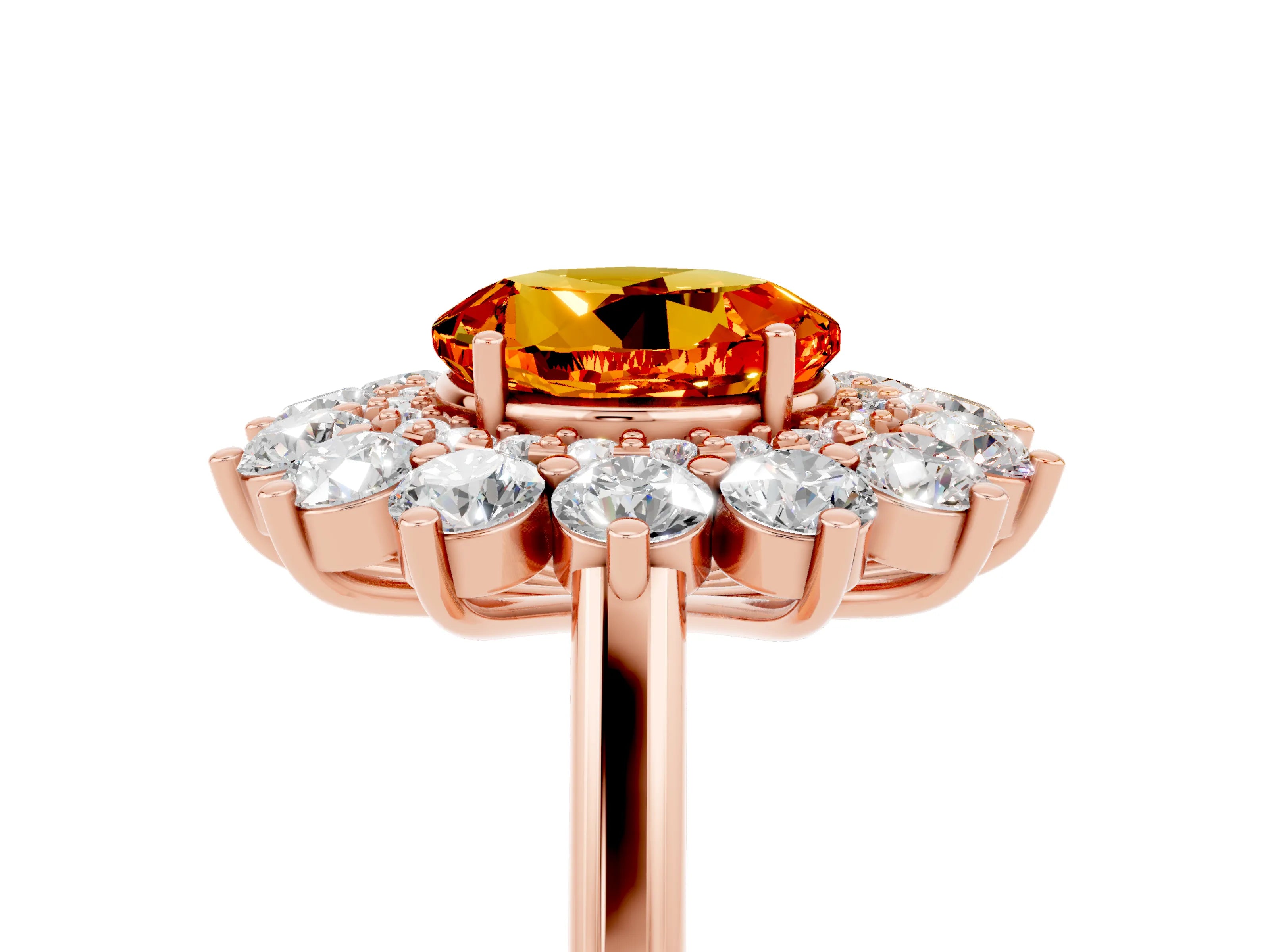 Rose gold Round Cut Halo Cluster Diamond Ring with Pave Band and Four-Prong Setting_5
