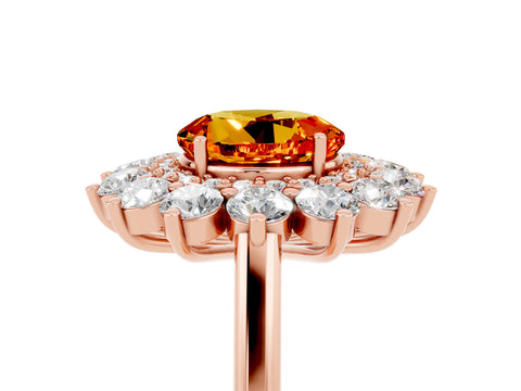 Rose gold Round Cut Halo Cluster Diamond Ring with Pave Band and Four-Prong Setting_5