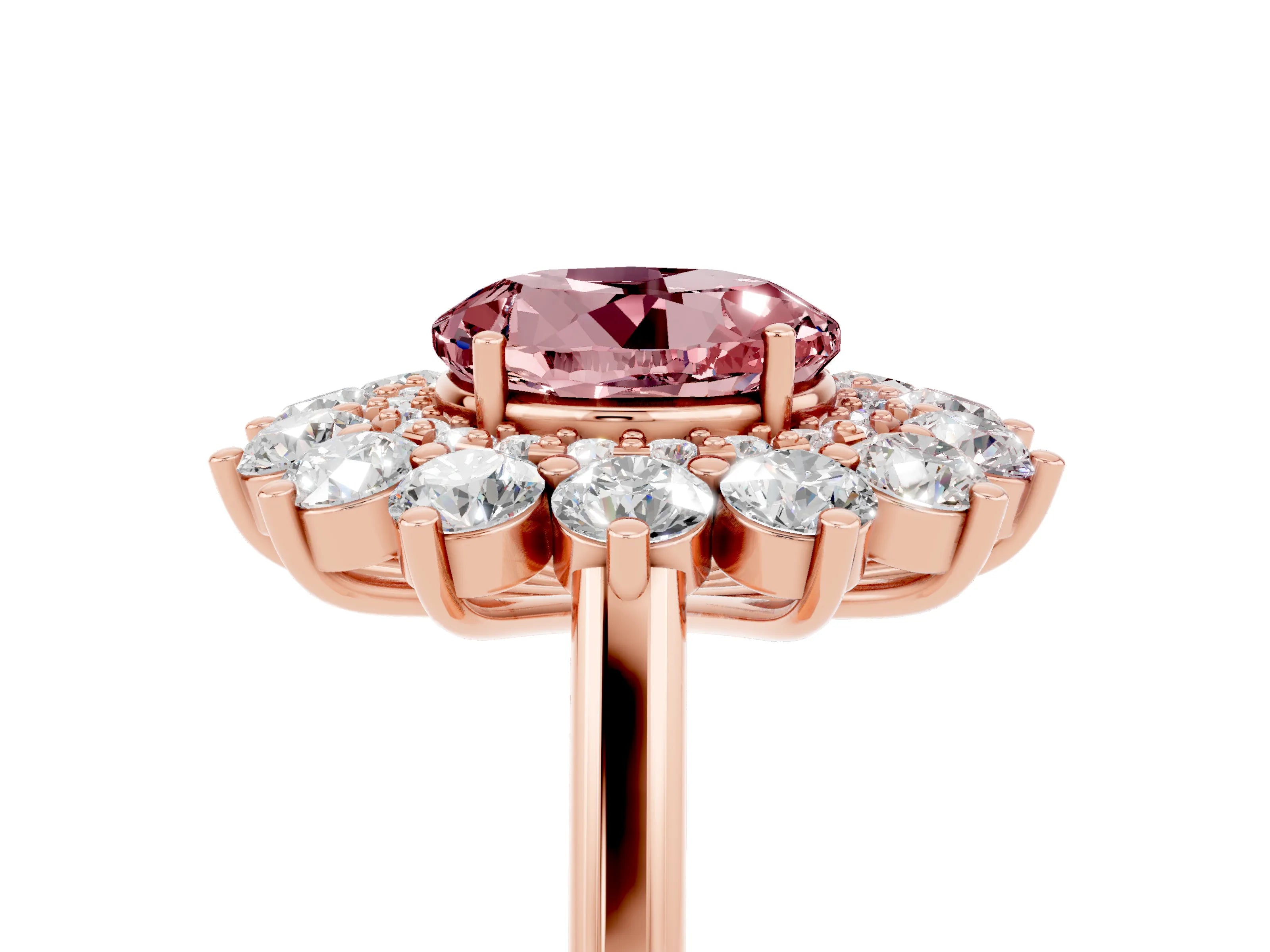 Rose gold Round Cut Halo Cluster Diamond Ring with Pave Band and Four-Prong Setting_5