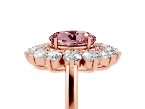 Rose gold Round Cut Halo Cluster Diamond Ring with Pave Band and Four-Prong Setting_5