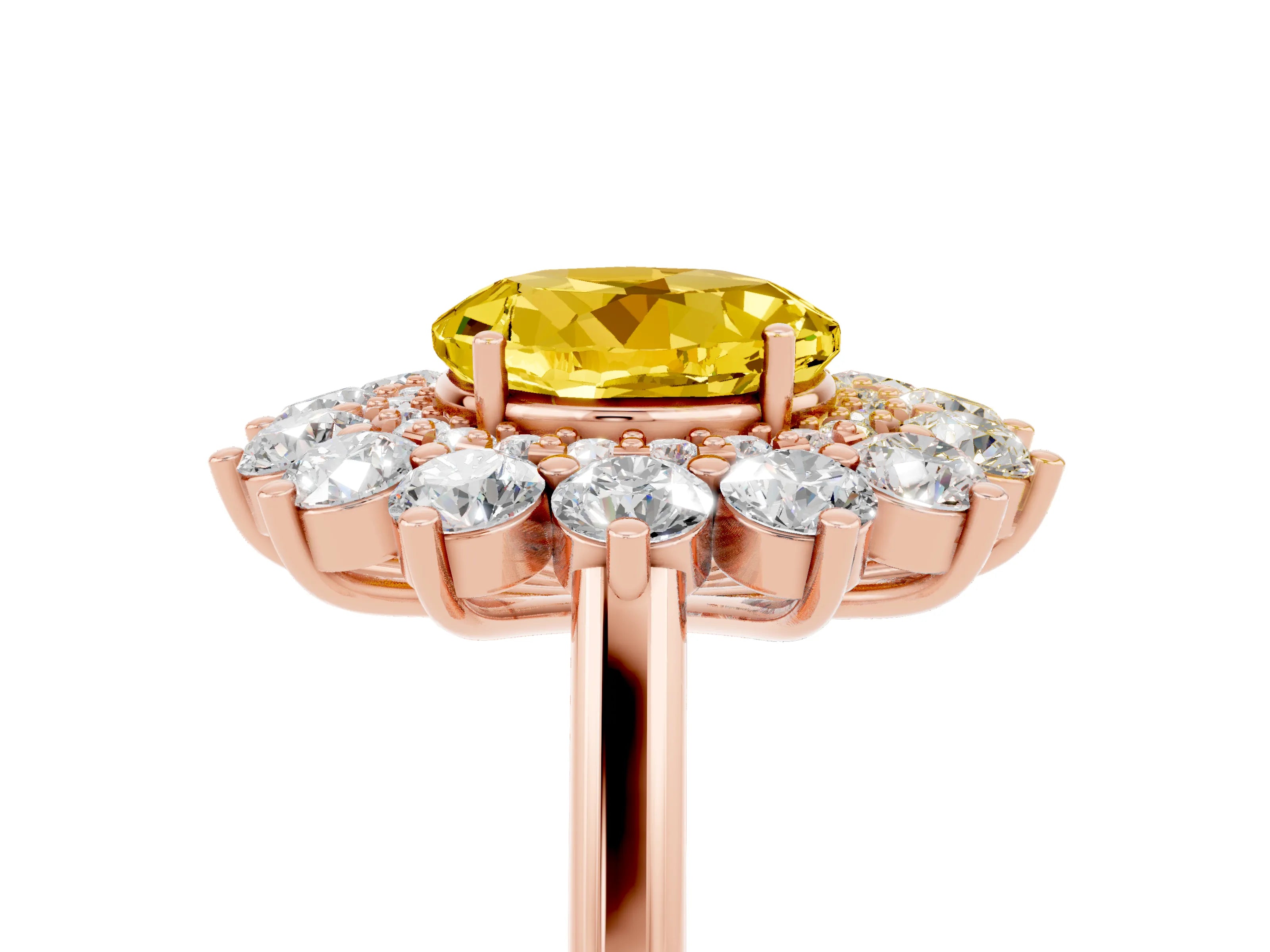 Rose gold Round Cut Halo Cluster Diamond Ring with Pave Band and Four-Prong Setting_5