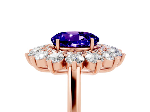 Rose gold Round Cut Halo Cluster Diamond Ring with Pave Band and Four-Prong Setting_5