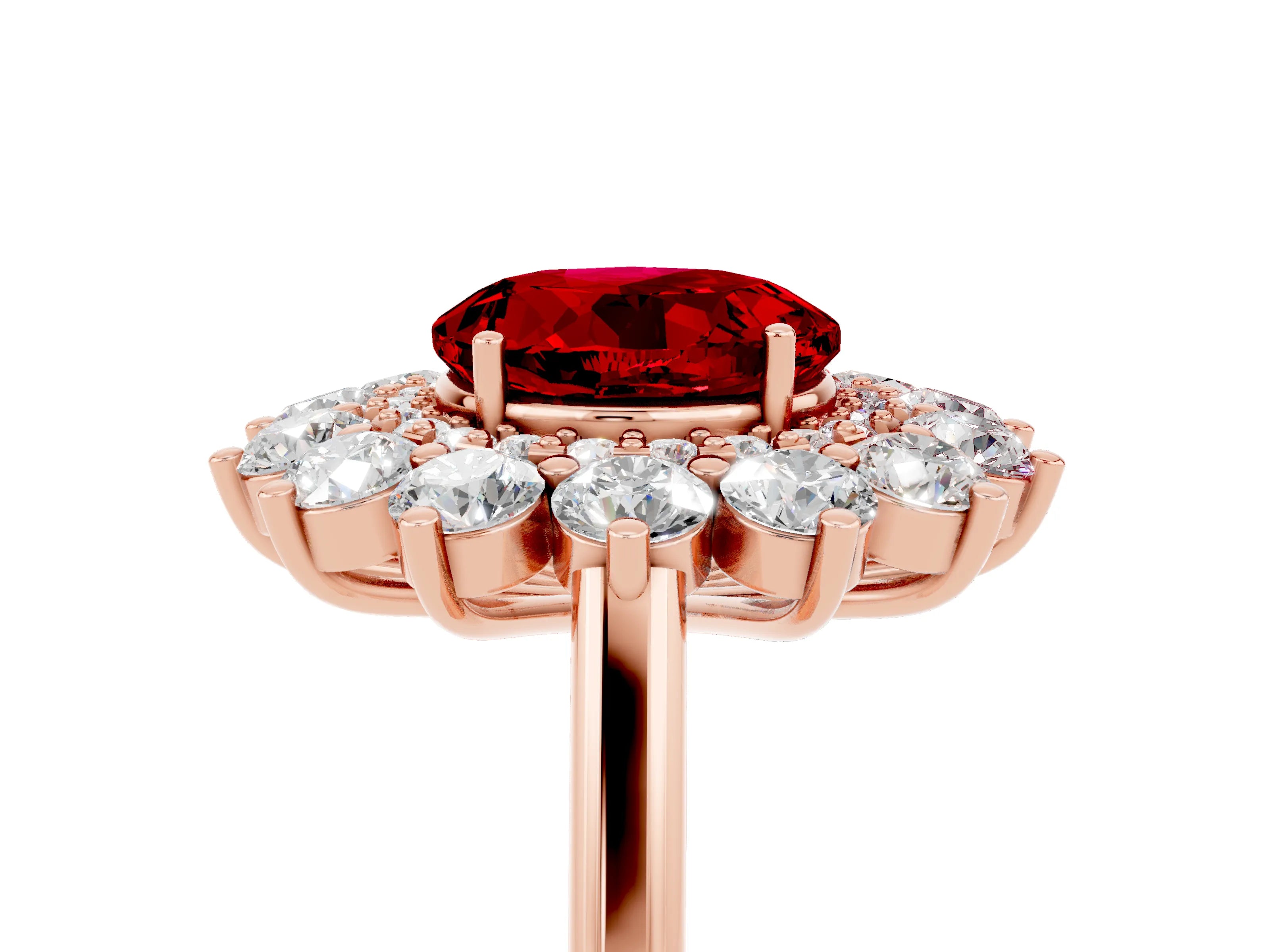 Rose gold Round Cut Halo Cluster Diamond Ring with Pave Band and Four-Prong Setting_5