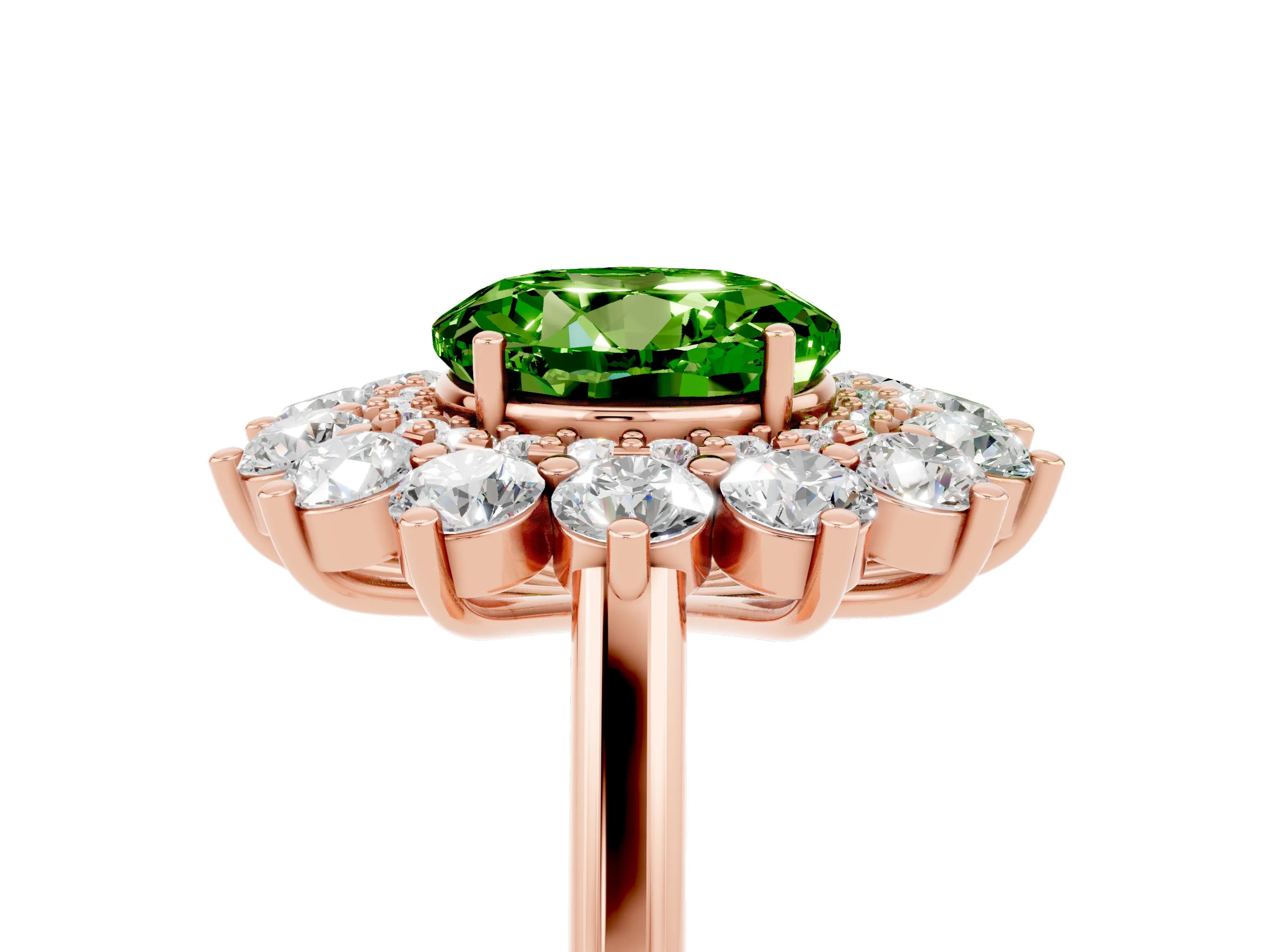 Rose gold Round Cut Halo Cluster Diamond Ring with Pave Band and Four-Prong Setting_5