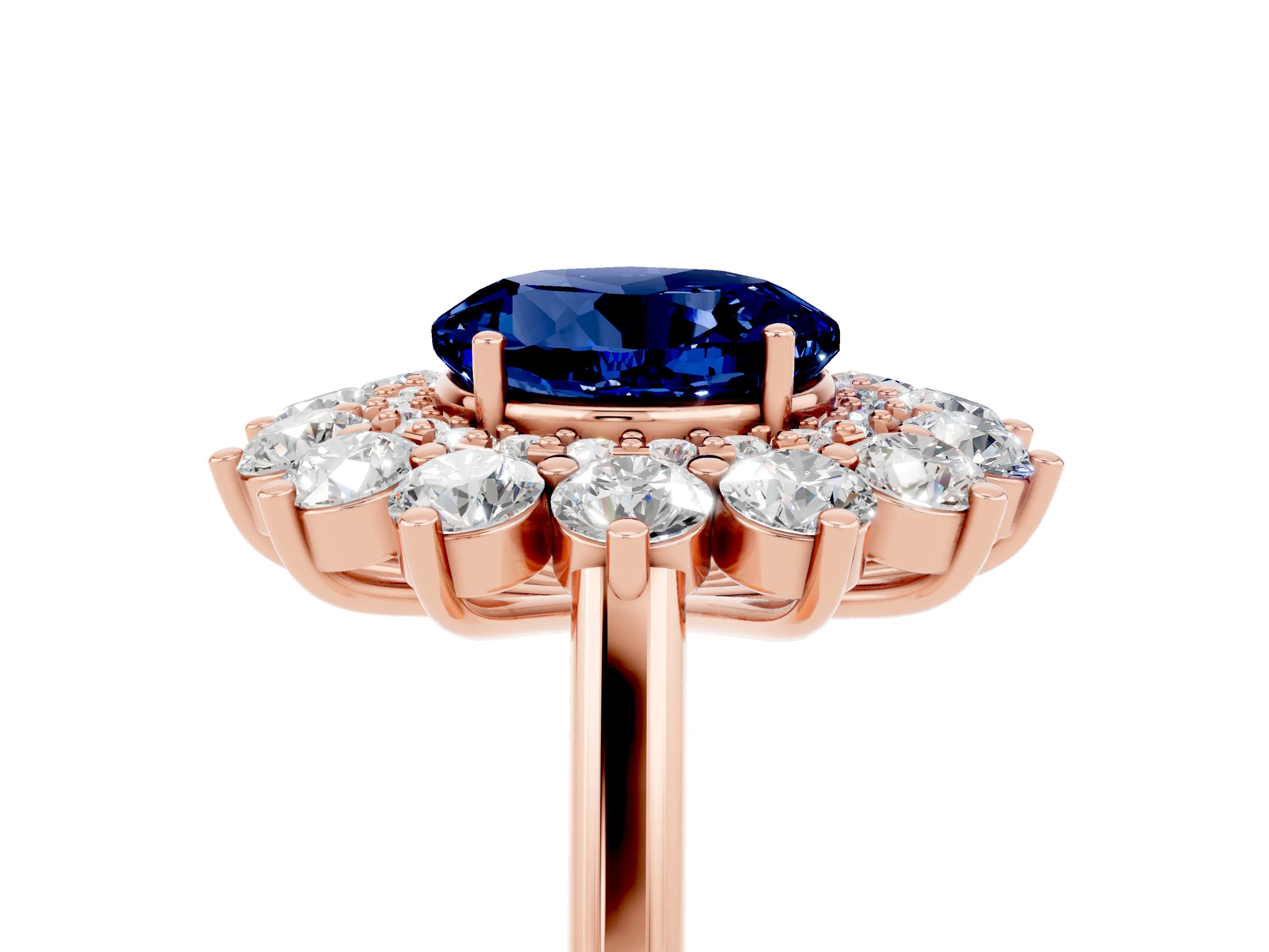 Rose gold Round Cut Halo Cluster Diamond Ring with Pave Band and Four-Prong Setting_5
