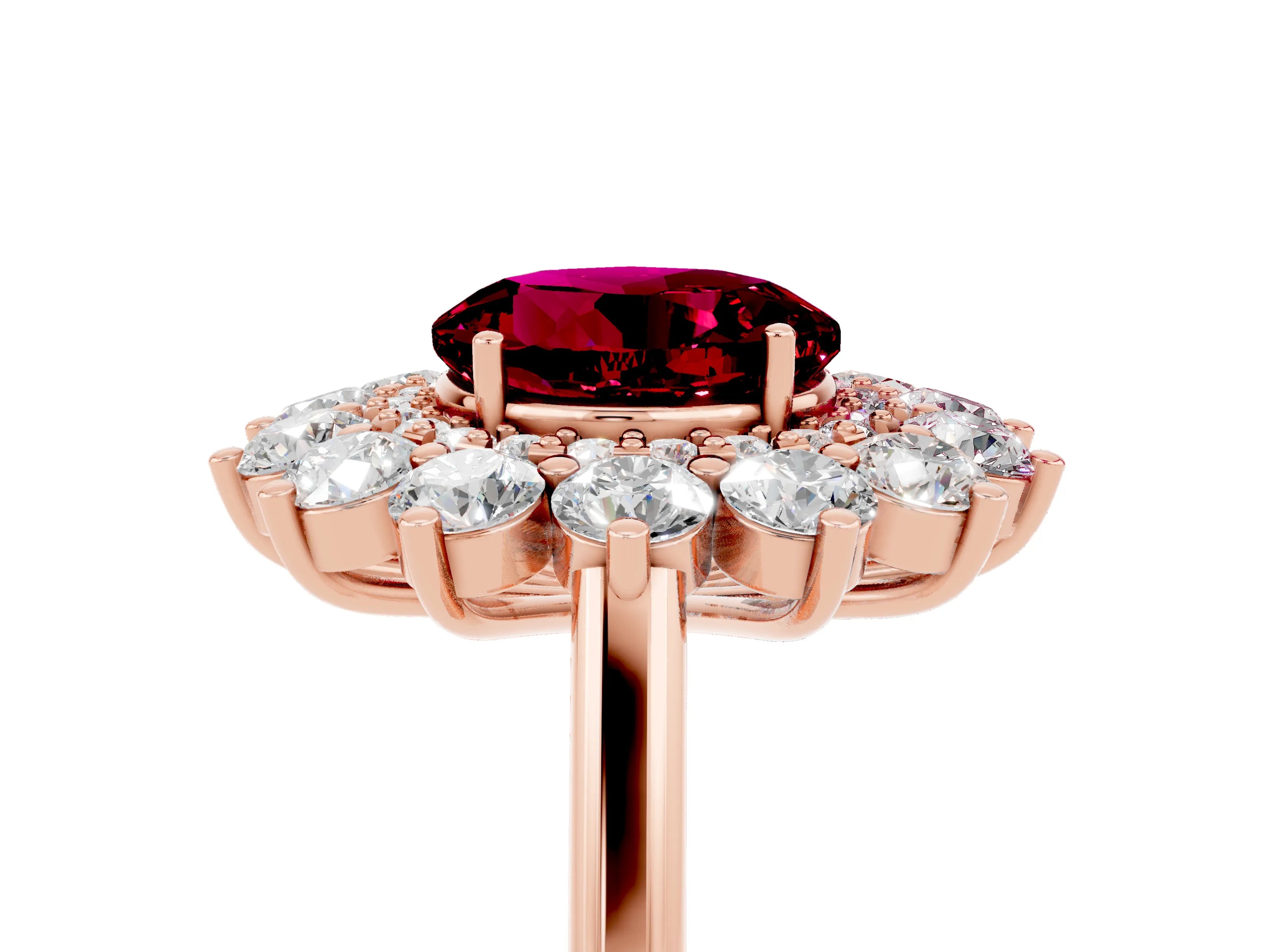 Rose gold Round Cut Halo Cluster Diamond Ring with Pave Band and Four-Prong Setting_5