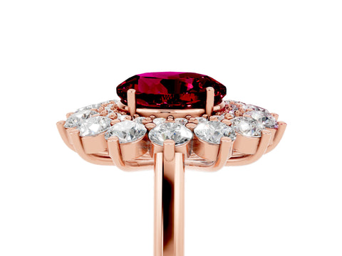 Rose gold Round Cut Halo Cluster Diamond Ring with Pave Band and Four-Prong Setting_5
