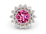 Rose gold Round Cut Halo Cluster Diamond Ring with Pave Band and Four-Prong Setting_6