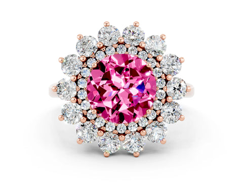 Rose gold Round Cut Halo Cluster Diamond Ring with Pave Band and Four-Prong Setting_6