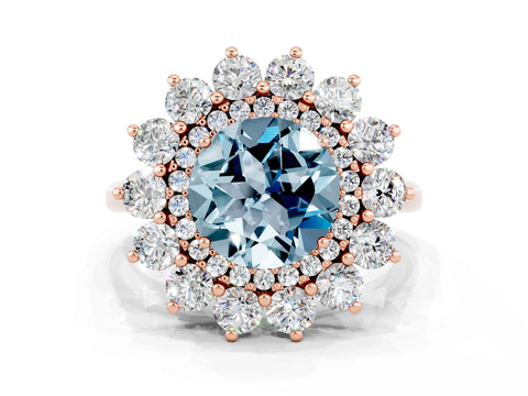 Rose gold Round Cut Halo Cluster Diamond Ring with Pave Band and Four-Prong Setting