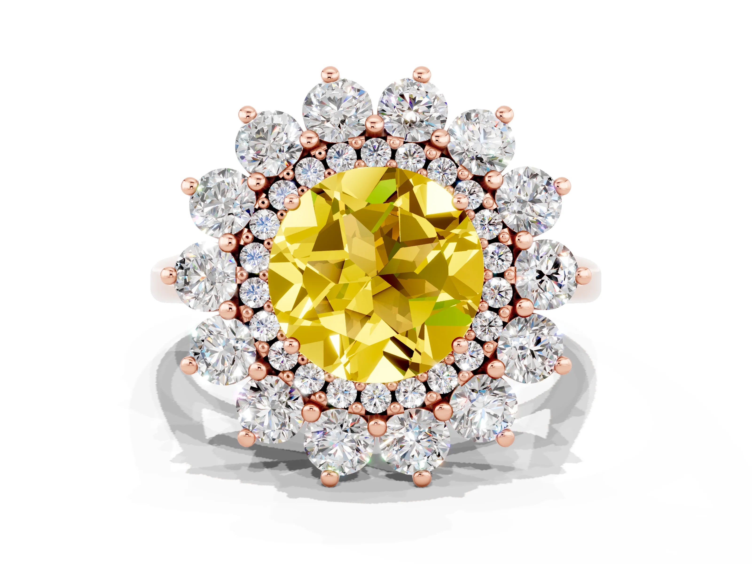Rose gold Round Cut Halo Cluster Diamond Ring with Pave Band and Four-Prong Setting_8