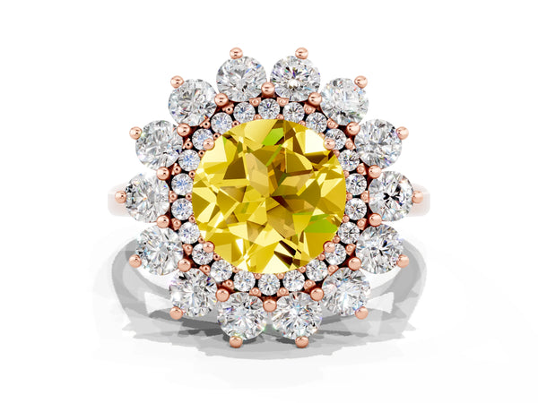 Rose gold Round Cut Yellow Sapphire Floral Double Halo Engagement Ring with Prong Setting