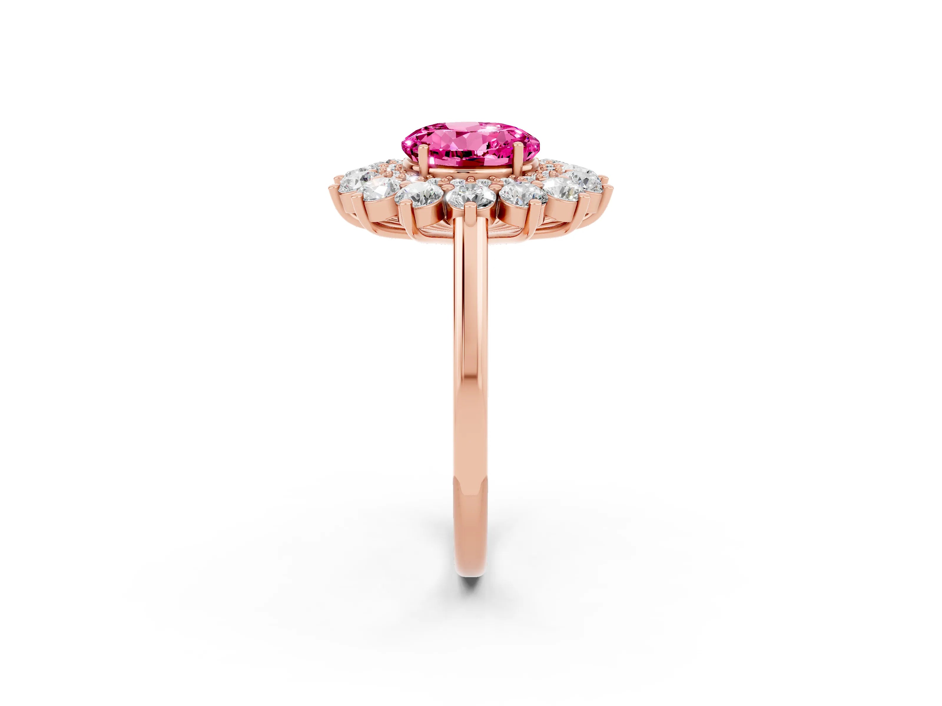 Rose gold Round Cut Halo Cluster Diamond Ring with Pave Band and Four-Prong Setting_8