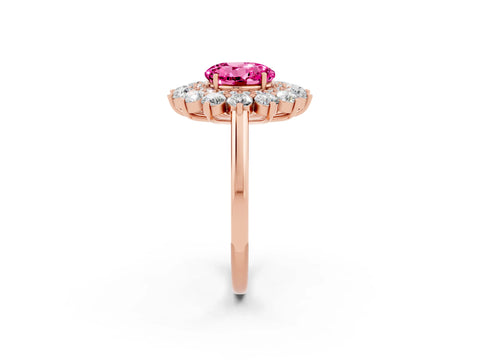Rose gold Round Cut Halo Cluster Diamond Ring with Pave Band and Four-Prong Setting_8