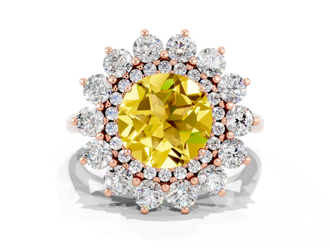 Rose gold Round Cut Halo Cluster Diamond Ring with Pave Band and Four-Prong Setting_8