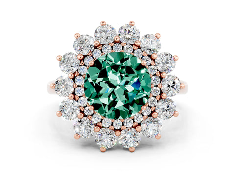 Rose gold Round Cut Halo Cluster Diamond Ring with Pave Band and Four-Prong Setting