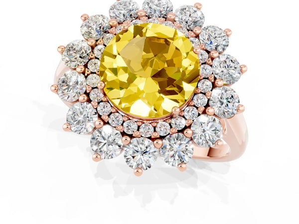 Rose gold Round Cut Yellow Sapphire Floral Double Halo Engagement Ring with Prong Setting
