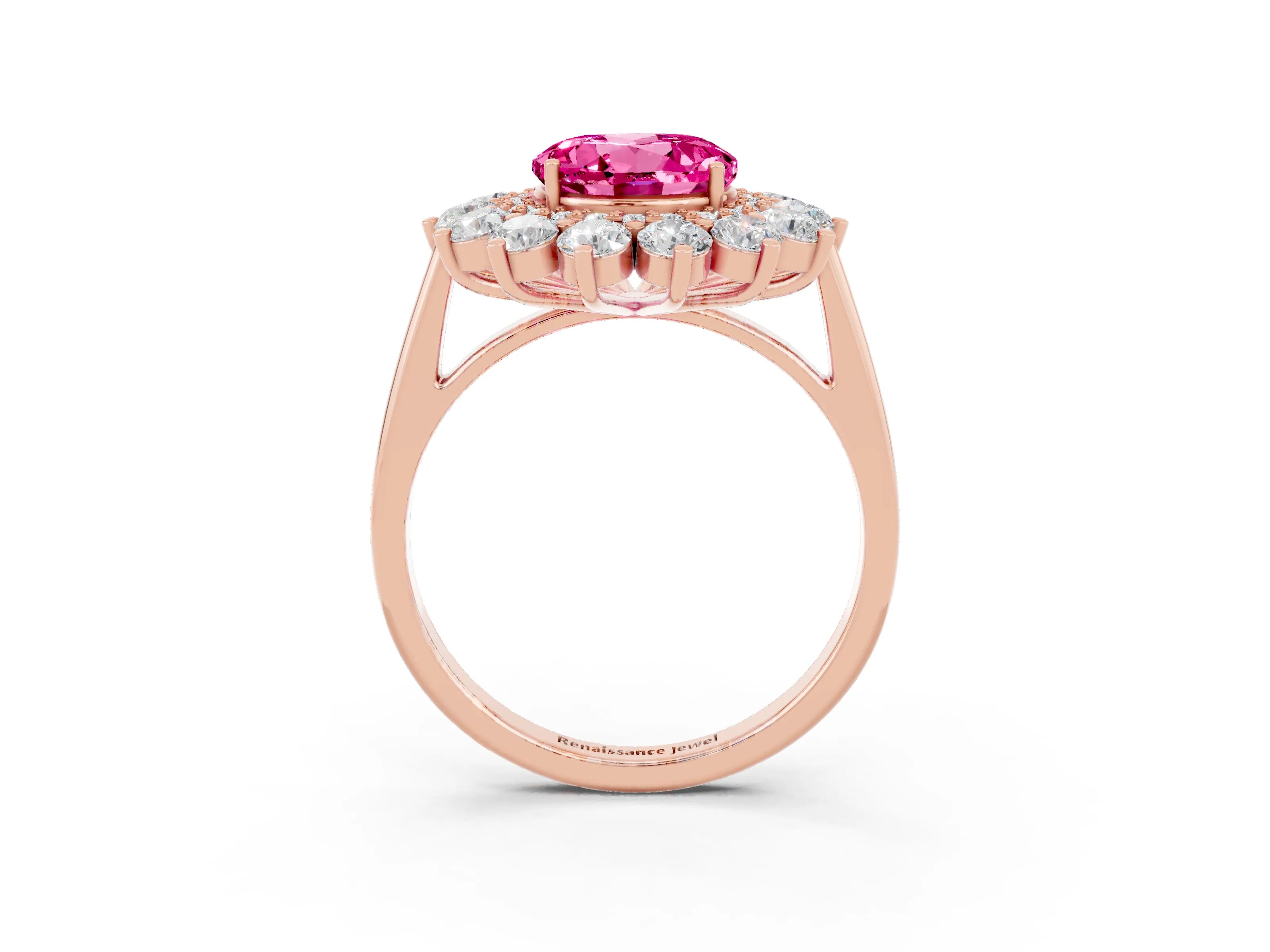 Rose gold Round Cut Halo Cluster Diamond Ring with Pave Band and Four-Prong Setting_9