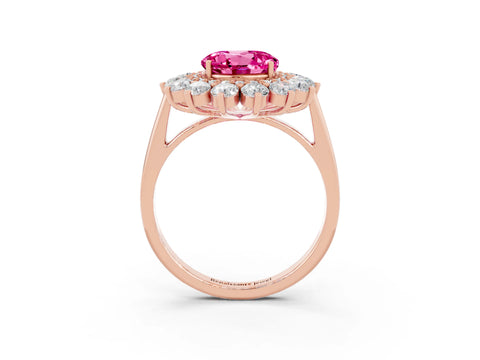 Rose gold Round Cut Halo Cluster Diamond Ring with Pave Band and Four-Prong Setting_9