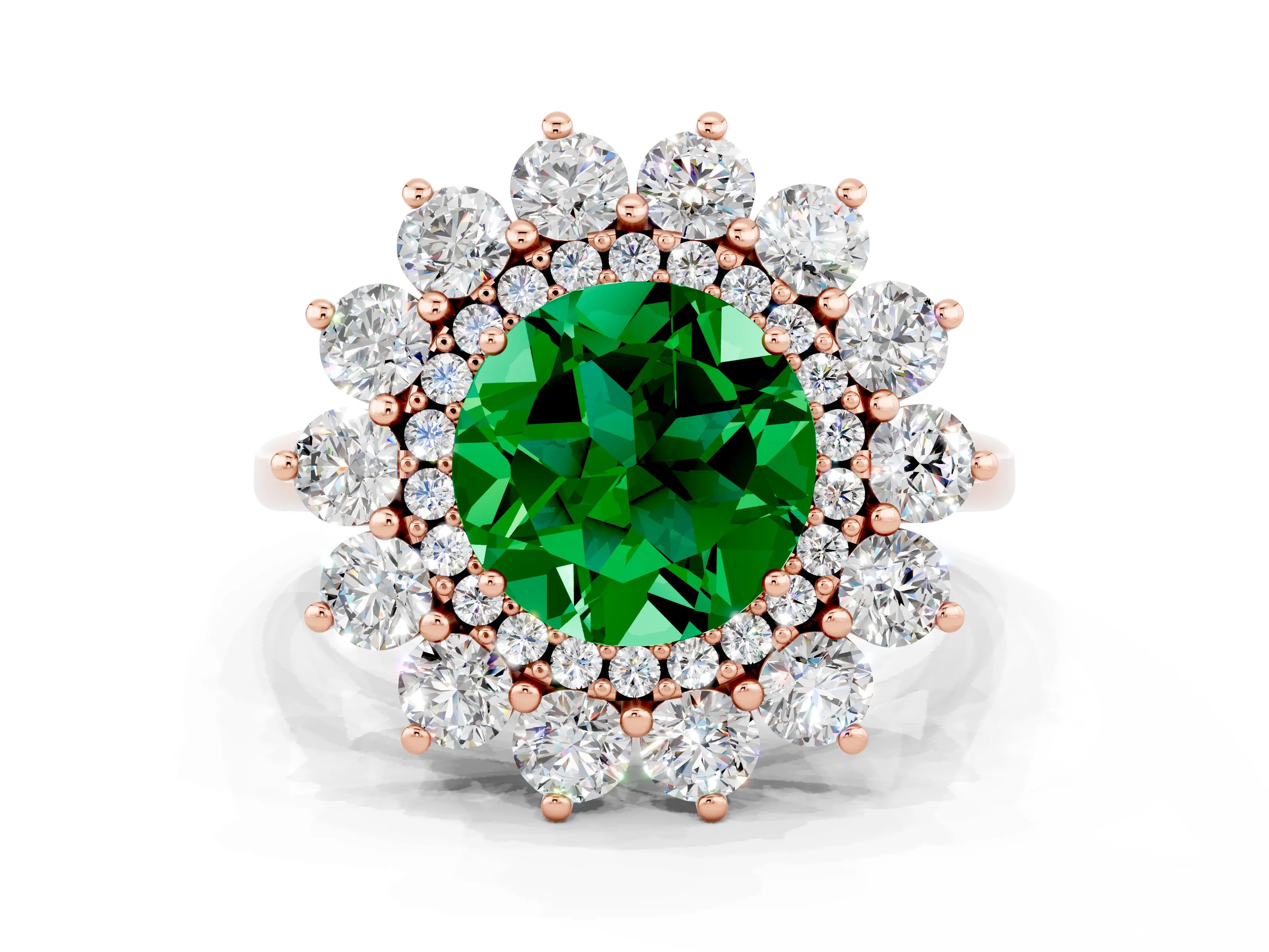 Rose gold Round Cut Halo Cluster Diamond Ring with Pave Band and Four-Prong Setting