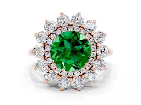 Rose gold Round Cut Halo Cluster Diamond Ring with Pave Band and Four-Prong Setting