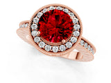 Rose gold Round Cut Halo Diamond Engagement Ring with Milgrain Pave Band and Four-Prong Setting_1