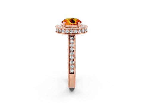Rose gold Round Cut Halo Diamond Engagement Ring with Milgrain Pave Band and Four-Prong Setting_2