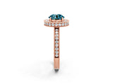 Rose gold Round Cut Halo Diamond Engagement Ring with Milgrain Pave Band and Four-Prong Setting_2