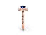 Rose gold Round Cut Halo Diamond Engagement Ring with Milgrain Pave Band and Four-Prong Setting_2