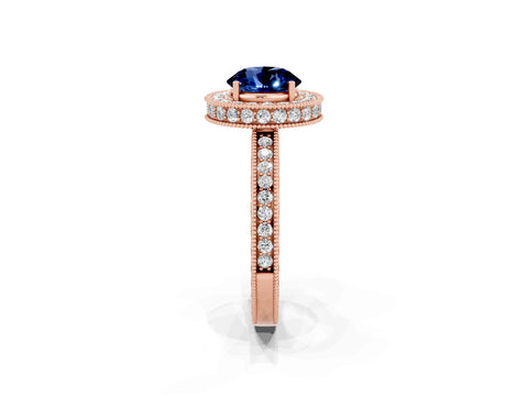 Rose gold Round Cut Halo Diamond Engagement Ring with Milgrain Pave Band and Four-Prong Setting_2