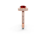 Rose gold Round Cut Halo Diamond Engagement Ring with Milgrain Pave Band and Four-Prong Setting_2
