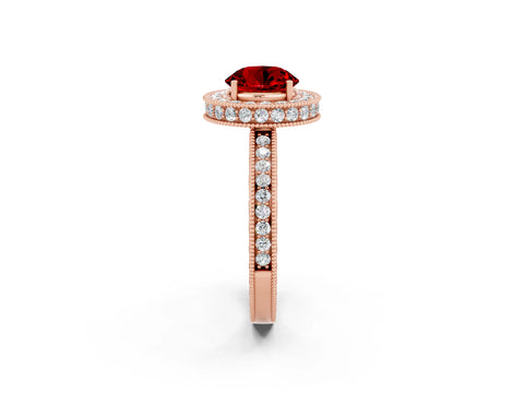 Rose gold Round Cut Halo Diamond Engagement Ring with Milgrain Pave Band and Four-Prong Setting_2