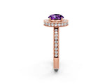 Rose gold Round Cut Halo Diamond Engagement Ring with Milgrain Pave Band and Four-Prong Setting_2