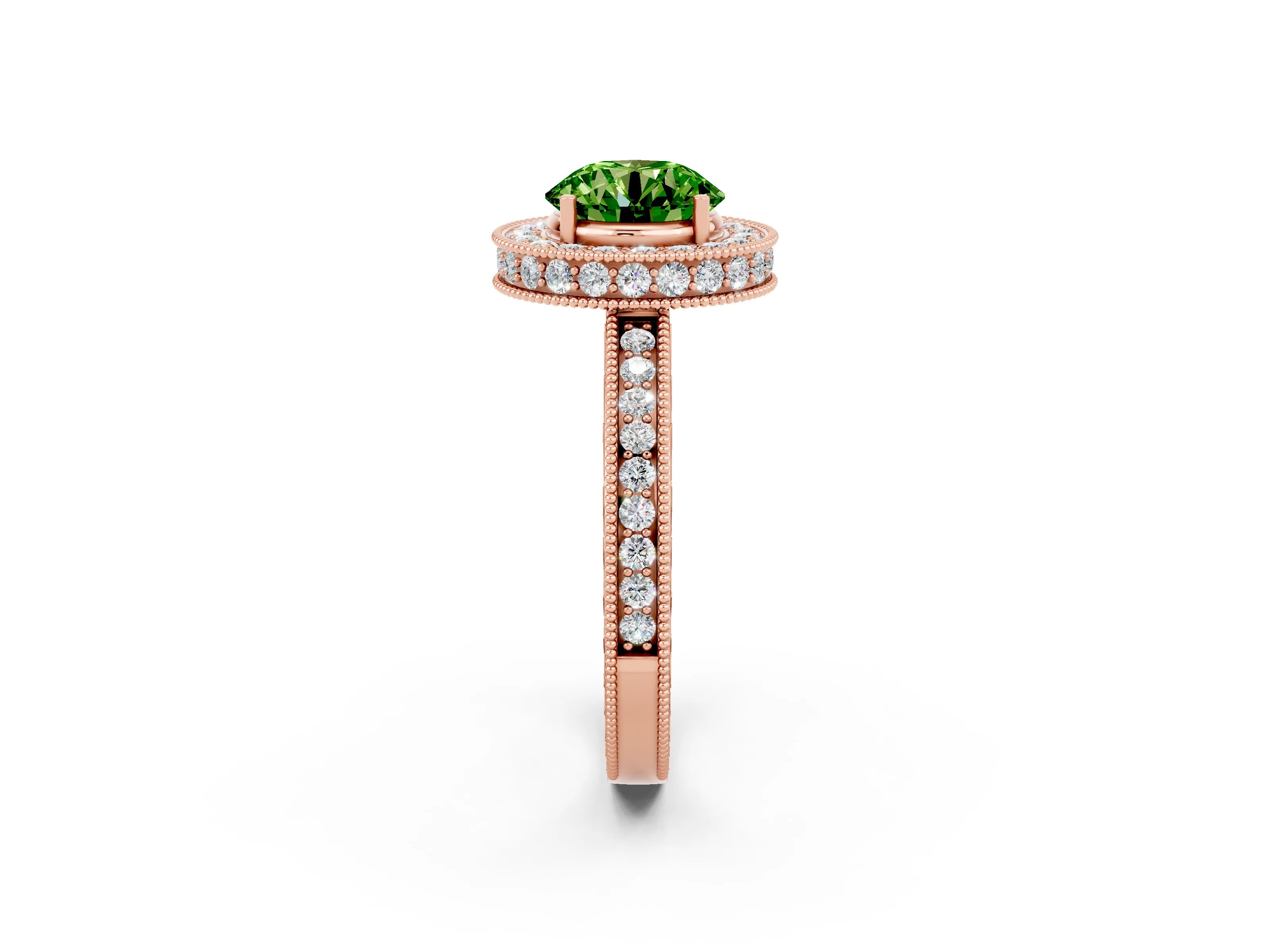 Rose gold Round Cut Halo Diamond Engagement Ring with Milgrain Pave Band and Four-Prong Setting_2