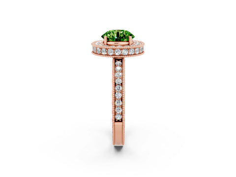 Rose gold Round Cut Halo Diamond Engagement Ring with Milgrain Pave Band and Four-Prong Setting_2