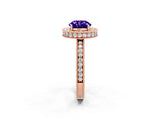 Rose gold Round Cut Halo Diamond Engagement Ring with Milgrain Pave Band and Four-Prong Setting_2
