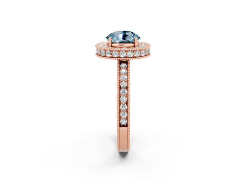 Rose gold Round Cut Halo Diamond Engagement Ring with Milgrain Pave Band and Four-Prong Setting_2