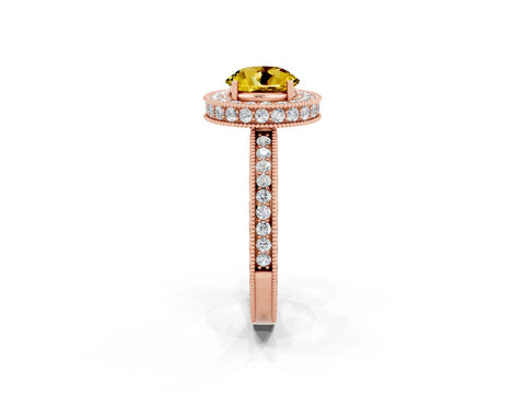Rose gold Round Cut Halo Diamond Engagement Ring with Milgrain Pave Band and Four-Prong Setting_2
