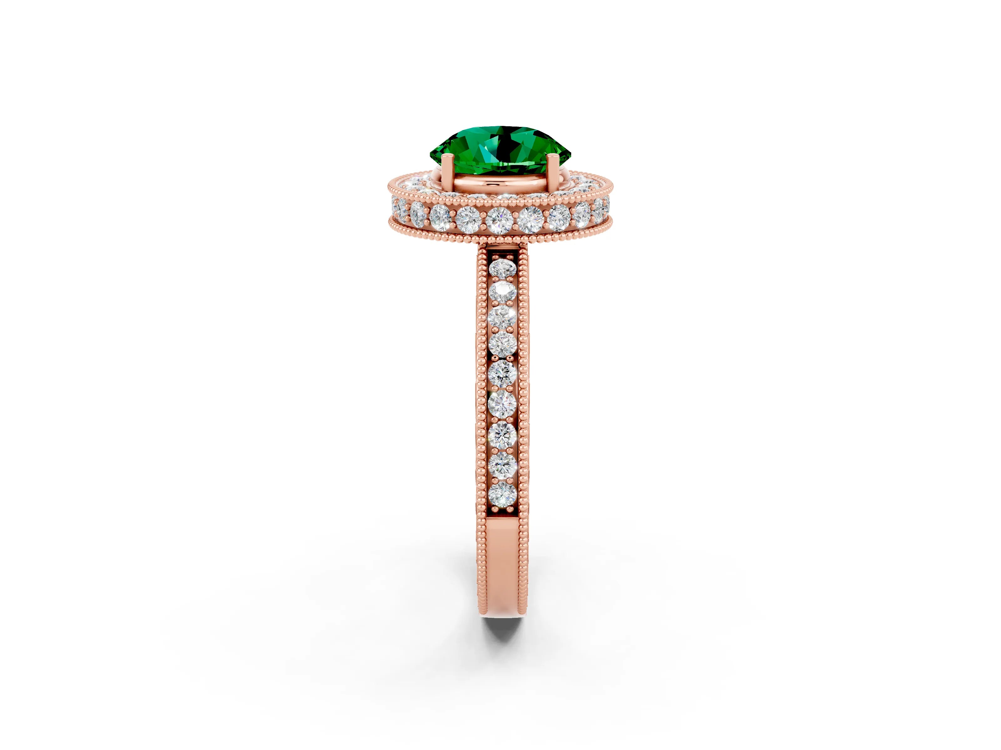 Rose gold Round Cut Halo Diamond Engagement Ring with Milgrain Pave Band and Four-Prong Setting_2