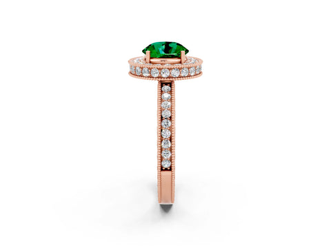 Rose gold Round Cut Halo Diamond Engagement Ring with Milgrain Pave Band and Four-Prong Setting_2