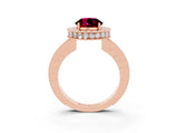 Rose gold Round Cut Halo Diamond Engagement Ring with Milgrain Pave Band and Four-Prong Setting_3