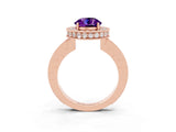 Rose gold Round Cut Halo Diamond Engagement Ring with Milgrain Pave Band and Four-Prong Setting_3