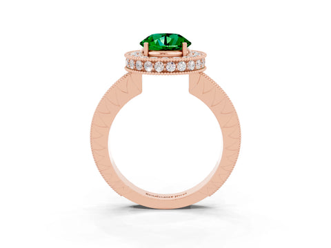 Rose gold Round Cut Halo Diamond Engagement Ring with Milgrain Pave Band and Four-Prong Setting_3